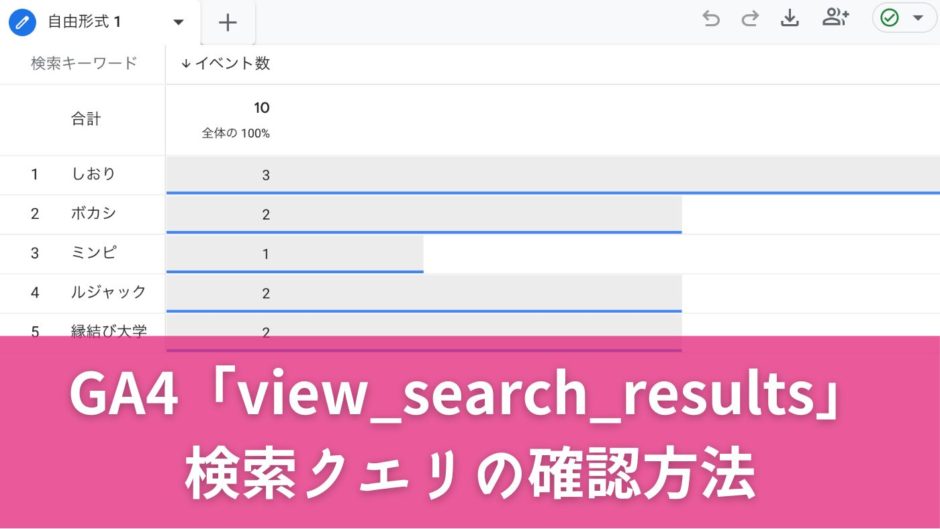 GA4「view_search_results」検索クエリ
